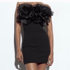 Zara Black Ruffled Strapless Bodycon Dress